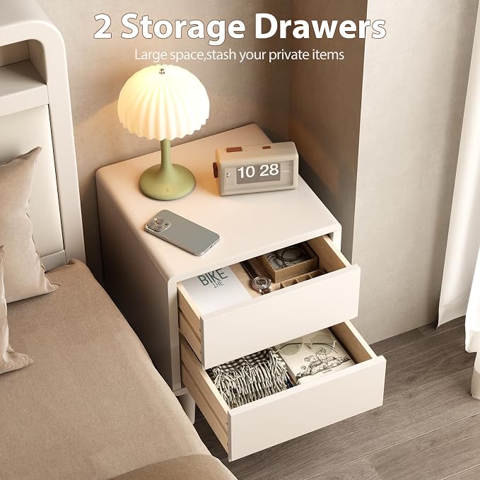 White Nightstand Solid Wood Nightstand,Small Night Stand with Drawers Wood Night Stand,Small Bedside Tables for Bedroom,Living Room,Office,White Bedside Table