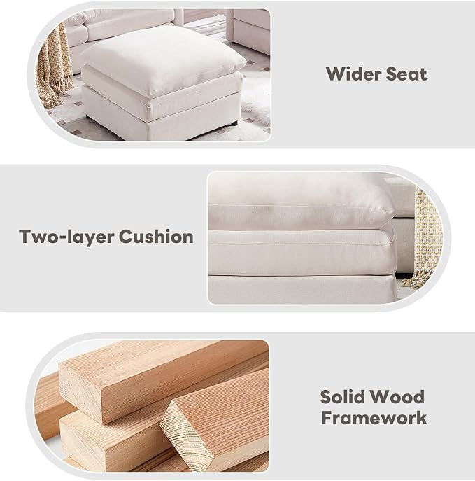 Iroomy 25" Chenille Ottoman, 9.5" Thick Cushion, Upholstered Footrest Modern Footstool & Bench for Living Room, Bedroom, Beige
