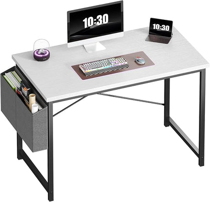 OLIXIS Computer Desk, 44 Inch Home Office Desks for Small Spaces, Writing Craft Study Gaming Table for Bedroom, Modern Computer Workstation with Storage Bag, White