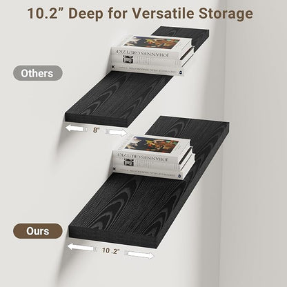 Vivelove 30 Inches Floating Shelves Wall Mounted, 10" Deep Wall Shelves for Bedroom, Bathroom, Living Room, Kitchen, Office, Home Decor, Modern Shelf, Set of 2, Black, 30x10.2x1.5