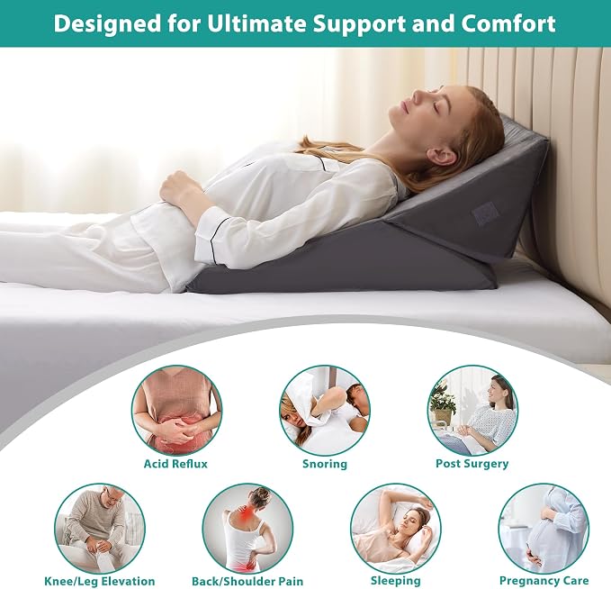 Wedge Pillow for Sleeping, Adjustable 9&12 Inch Foldable Bed Wedge Pillow Set, Orthopedic Memory Foam Triangle Pillows Wedge, 7-in-1 Elevated Pillows for Leg and Back Support, Velvet