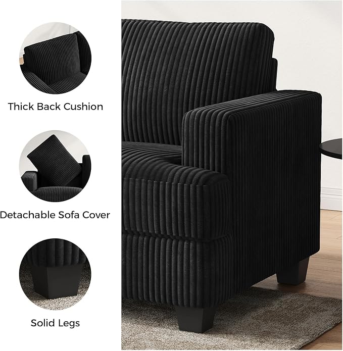COPIAE 89 Inch Sofa with Extra Deep Seats Oversize, 3 Seater Sofa for Living Room, Modern Couch and Sofa, Comfy Armrests and Seats and Backrests, Easy Installation,Wide Corduroy Fabric Black