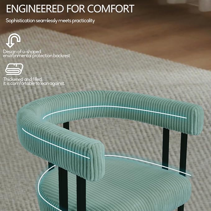 VIRRMO Boucle Dining Chair Set of 4 Corduroy Upholstered Dining Room Chairs Kitchen Chairs with Metal Legs Mid Century Modern Chair for Dining Room, Kitchen (Mint, 4)