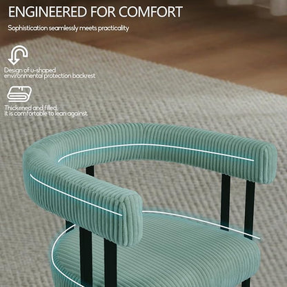 VIRRMO Boucle Dining Chair Set of 4 Corduroy Upholstered Dining Room Chairs Kitchen Chairs with Metal Legs Mid Century Modern Chair for Dining Room, Kitchen (Mint, 4)