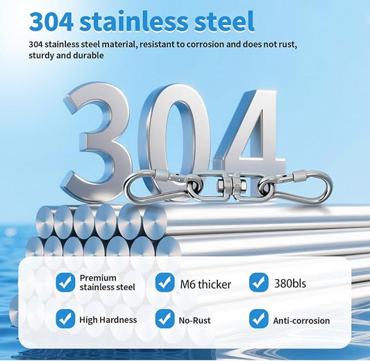 Aheucndg Heavy Duty Swivel Ring Double Ended Swivel Eye Hook, 304 Stainless Steel 1Pack Swivel Hooks + 2Pack Snap Hook, Easy Installation for Hanging Chair, Hammock, Boxing Bag, Gym M6