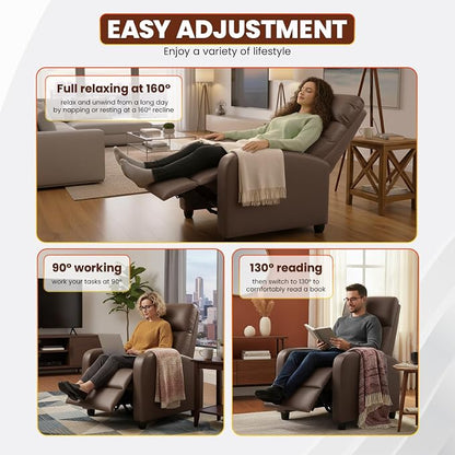 BestMassage | Recliner Chair | No Massage Function | Pu Brown | with Lumbar Support, Adjustable Push Back, Wide Armrests, Footrest & Padded Seat | Easy Assembly | for Living Room, Home Theatre