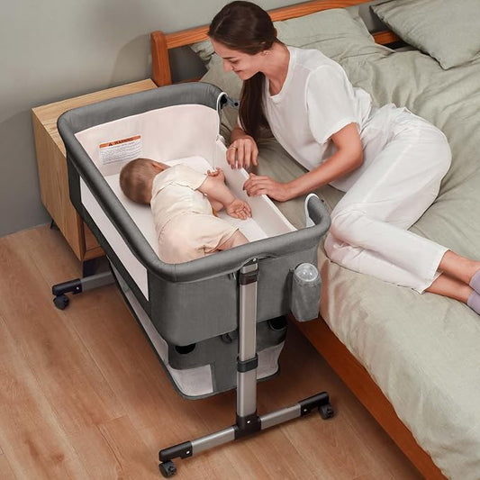 Soobaby Baby Crib Bassinet Bedside Crib Adjustable Portable Bed for Infant,co Sleeping Newborn Must Have Bed (006-Grey)