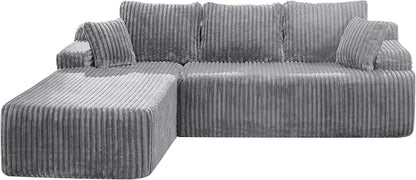 Hobestluk Boneless Couch Modular Sectional Sofa L-Shape Oversized Chaise | 108" Left Facing Chaise Light Grey,Memory Foam,Removable Cover,Non-slip Bottom,No Assemble Required,Living Room Furniture