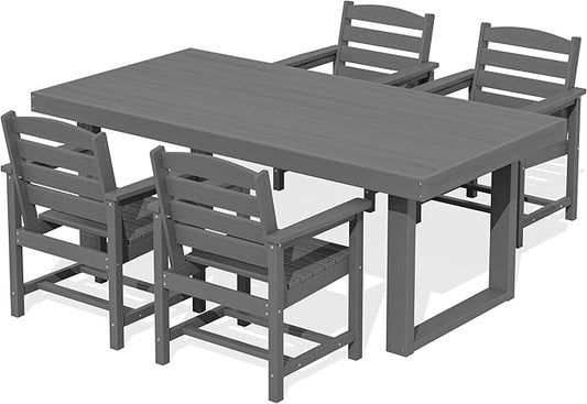 SERWALL HDPE Outdoor Dining Set for 4, 67'' Patio Table and Chairs Set | with Armchair Seat