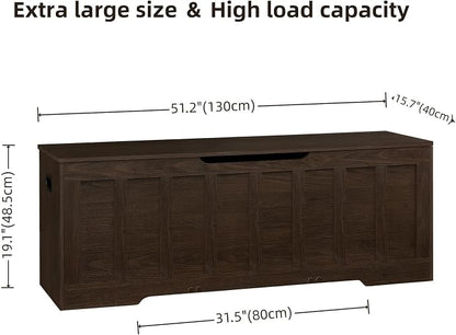 VANKILEY 51.2" Storage Chest Extra Large,Storage Bench with 2 Safety Hinges,Shoe Bench,51.2 * 15.7 * 19.1 inches,Wooden Trunk for Bedroom,livingroom,entryway,Supports 220 lb,Easy Assembly(Espresso).