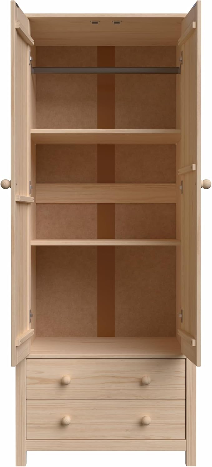 From the Tree Furniture Wardrobe – 2-Door Armoire with 2 Drawers, Unfinished Pine, 29.52″ W × 20.86″ D × 70.86″ H – Bedroom Closet with Hanging Rail & Metal Runners