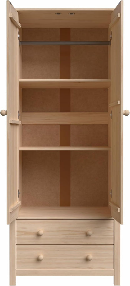 From the Tree Furniture Wardrobe – 2-Door Armoire with 2 Drawers, Unfinished Pine, 29.52″ W × 20.86″ D × 70.86″ H – Bedroom Closet with Hanging Rail & Metal Runners