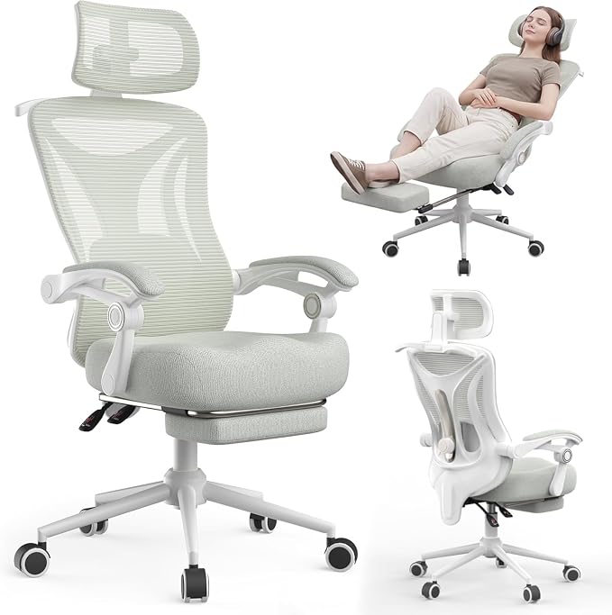 CYKOV Ergonomic Office Chair with Footrest - Adjustable Lumbar Support & Headrest, 90-135° Reclining Mesh Back Computer Chair - Home Office/Gaming, 350lbs Capacity