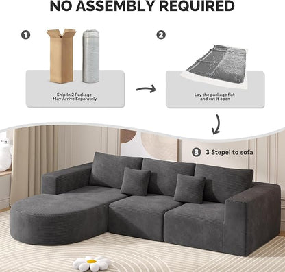 Boneless Couches for Living Room,Cloud Sectional Couch with L-Shape Chaise,Modern Modular Sofa with Deep Seat Upholstered Comfy Couches for Bedroom,No Assembly Required,1PCS