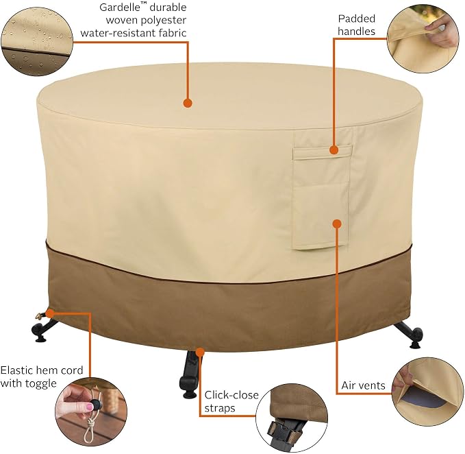 Classic Accessories Veranda Water-Resistant 56 Inch Round Fire Pit Table Cover, Outdoor Firepit Cover