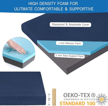 Memory Foam Camping Pad 3 Inch Thick, Soft Sleeping Pad with Waterproof Cover, Roll Up Cot Pad Topper for Travel Truck Bed Tent, Pad Only