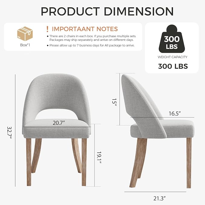 Wooden Dining Chairs Set of 4, Upholstered Modern Chenille Dining Room Chair Kitchen Chairs, Comfy Farmhouse Dinner Chair for Kitchen Dining Room, Grey