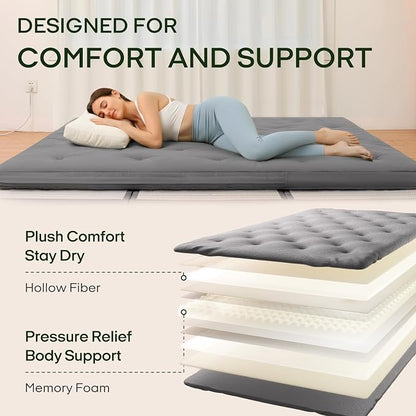 ZonLi Japanese Floor Futon Mattress Full Size 75"x 54", 100% Cotton Cover 2.5'' Thicken Tatami Mattress, Foldable Sleeping Pad, Portable Dormitory Tatami Mat (Grey)