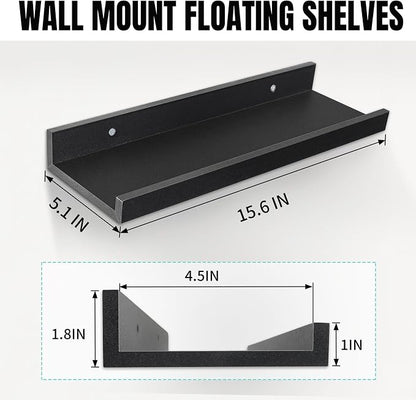 LaVie Home Floating Shelves for Wall Storage Set of 4, 15.6 Inch Picture Ledge Shelf, Black Wall Shelves with Lip for Kitchen, Bedroom, Bathroom, and Living Room