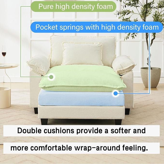 Oprisen 53" Modular Sectional Sofa, Comfy Cloud Couch Sectional Sofa with Ottoman, Chenille Sofa Sleeper Deep Seat Sofa with Throw Pillows for Living Room (Beige White)
