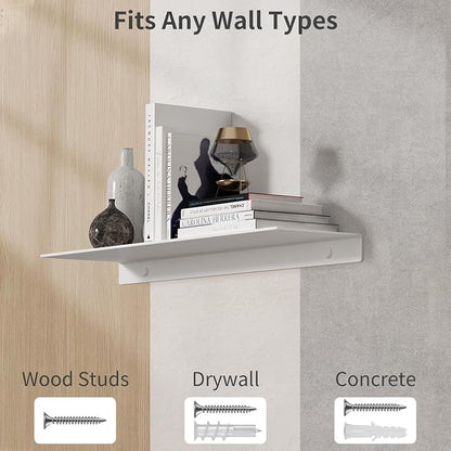 Danpoo 20 inch Long White Floating Shelf for Wall Organizer & Storage, Display Shelf, Metal Wall Shelf for Bathroom, Living Room, Kitchen, Bedroom