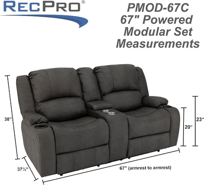 RecPro Charles 67" RV Wall Hugger Reclining Sofa | Gunmetal