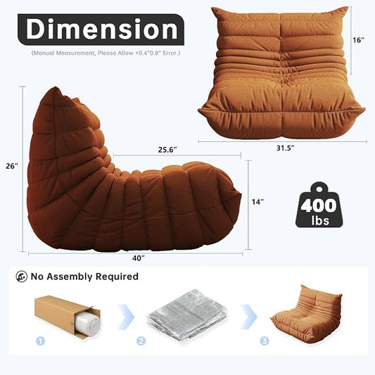 WHGBJA Bean Bag Chair for Adults, Lazy Bean Bag Sofa for Bedroom, Living Room, Reading, Gaming Floor Sofa Chair, Boneless, Comfy