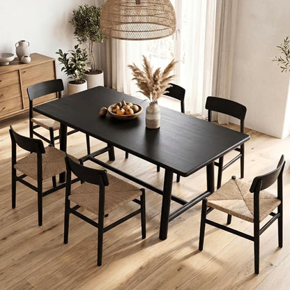 Ya-Home Black Dining Table, 69" Wood Kitchen Table with Solid Wood Legs, Seats 4-6, Modern Farmhouse Dinner Table for Dining Room Home Office, 69" L x 31.5" W x 30" H