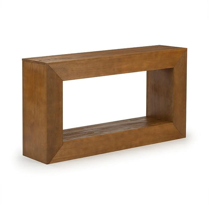 Plank+Beam Grande 56” Console Table with Bottom Shelf, Solid Pine Wood Entryway & Sofa Table, Pecan Wirebrush Finish