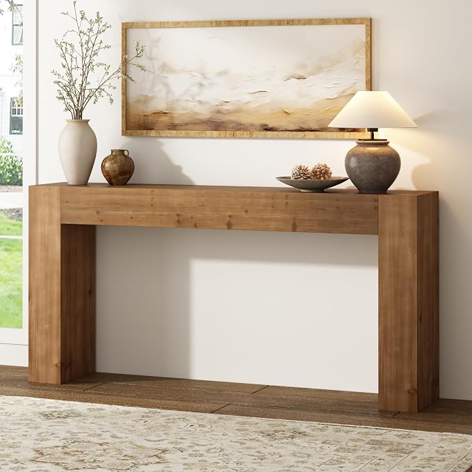 Solid Wood Console Table for Entryway, 63" Long Farmhouse Sofa Table Behind Couch, Rustic Rectangular Wooden Entry Tables for Living Room, Hallway, Foyer, 10 Mins Easy Assembly