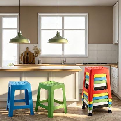 TURSTIN 12 Pack Plastic Stack Stools, 16.9 Inch Stackable Nesting Stools, 6 Mixed Colors Portable Stacking Backless Bar Stool Flexible Seating Chairs for Office Home
