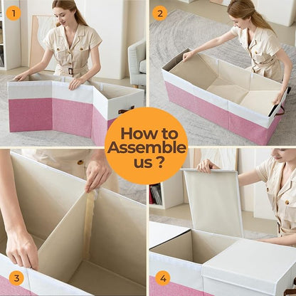 Extra Large Toy Box,150L Foldable Sturdy Toy Storage with Lid,40"x14"x16" Kids Storage Organizer,Toy Chest for Boys&Girls,for Nursery,Bedroom,Playroom,Living Room,Large Capacity Toybox(Pink)
