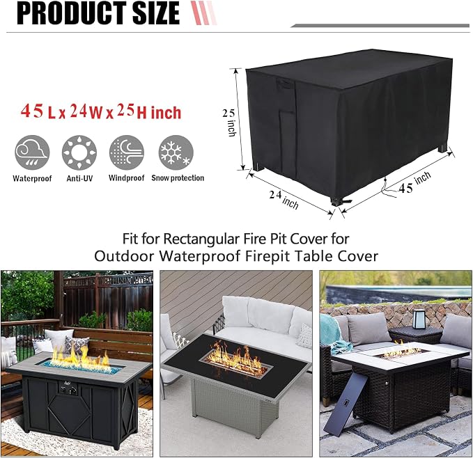 Fire Pit Cover Rectangular 45 Inch,Propane Gas Fire Pit Table Cover,Outdoor Waterproof Firepit Table Cover - 45 x 24 x 25 Inch