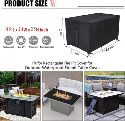 Fire Pit Cover Rectangular 45 Inch,Propane Gas Fire Pit Table Cover,Outdoor Waterproof Firepit Table Cover - 45 x 24 x 25 Inch