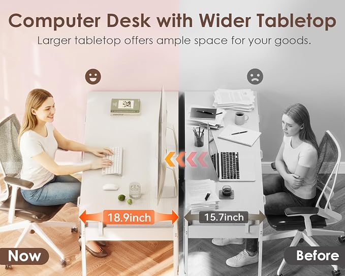 Casaottima 40 Inch Small Computer Desk with 6 Drawers, Reversible Storage Desk for Home Office, Work Study Table for Bedroom, White