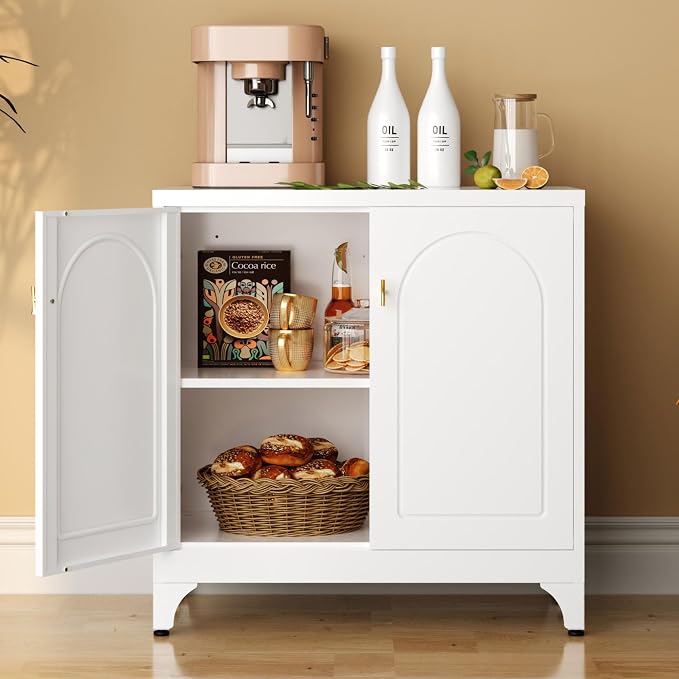 UNICOLY Buffet Cabinet with Storage, 33" H Side Board Storage Cabinet with Doors and Shelves, Metal Sideboard Cabinets for Dining Room, Living Room, White