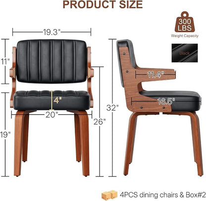 Dining Chairs Set of 4 with Hanging Armrest Black | Set of 4 with hanging armrests for compact table-edge storage. Walnut frame with premium faux leather upholstery
