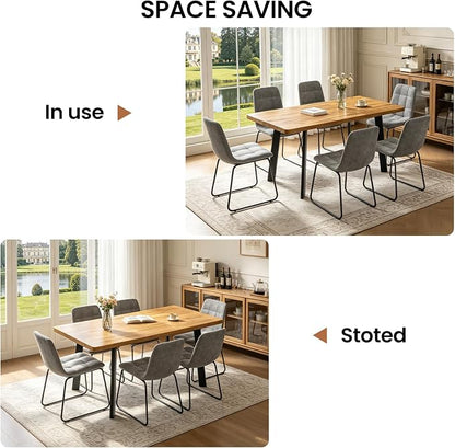 Extendable Dining Table Set for 4 to 8 People, 47.2" to 63" Modern Kitchen Table Set with 6 Chairs, MDF Dining Room Table and Chairs with Removable Extension Leaf (Walnut Table+U-Shaped Grey Chairs)