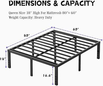 Furnitui 18 Inch High Metal Queen Bed Frame, Platform Bed Frame Queen Size No Box Spring Needed, Easy Assembly, Noise Free, Sturdy, Black