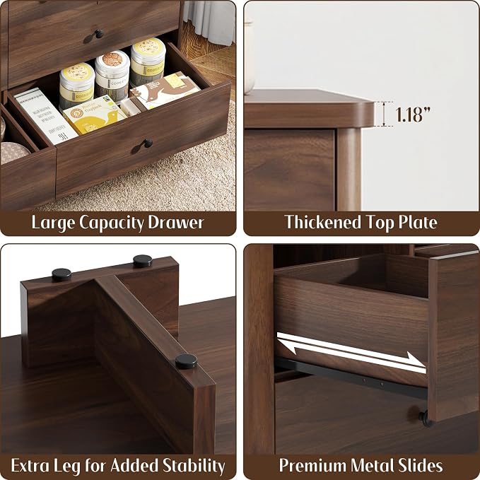 Vabches Kids Dresser Cabinet with 8 Drawers, Changing Table for Nursery with Open Shelves, Multi-Functional Chest of Drawers, Kids Bedroom Furniture, Nightstand for Children's Room, Walnut