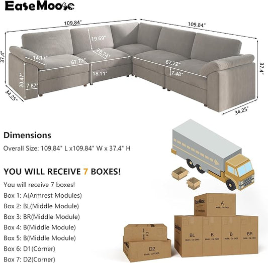 EASE MOOSE Oversized Modular Sectional Sofa, Extra Large L Shape Sectional Cloud Couch,Comfty Deep Seat Wide Modular Sofa for Living Room Removable Cover,Light Gray
