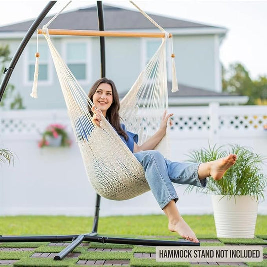 JoyView Hammock Chair with Spreader Bar Caribbean Hammock Swing Chair 300 LBS Weight Capacity XL Rope Hanging Chair for Outdoor Indoor Garden Yard - Blue