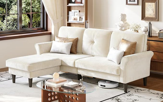 Welzona Sofas for Living Room, 83" Velvet Sectional Couch with Moveable Ottoman, Midcentury Modern Small Sectional Couch, L Shape Sofa & 2 Seater, Couches for Living Room, Apartment, Bedroom