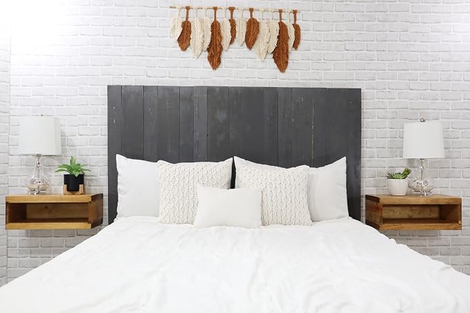 Barn Walls Gray Headboard, Rustic Design Weathered, Solid Wood Headboard, Floating Panels, Wall Mount, Adjustable Height, Easy Assembly, Queen Size