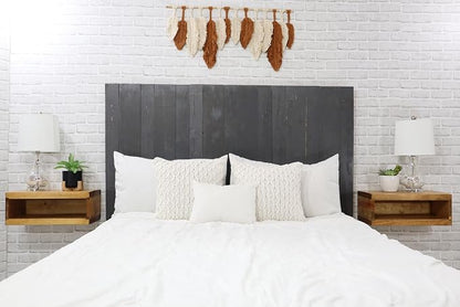 Barn Walls Gray Headboard, Rustic Design Weathered, Solid Wood Headboard, Floating Panels, Wall Mount, Adjustable Height, Easy Assembly, Queen Size
