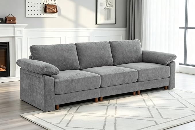Oversized L Shaped Sectional Couch for Living Room, Extra Large Deep Seat Modular Sectional Sofa with Washable Covers, Modern Cloud Couch for Apartment, Bedroom (Light Gray, 3 Seater)