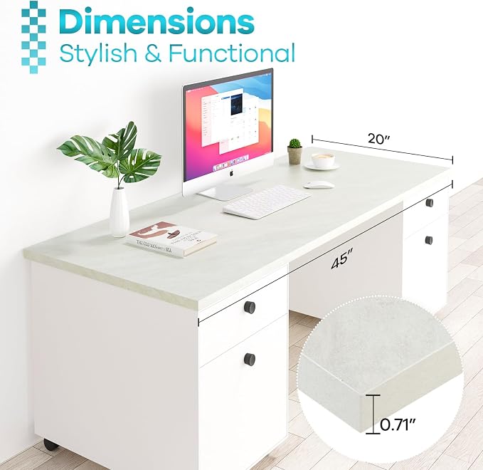 Kaboon Universal Tabletop 45"x20", Solid One-Piece Melamine Table Top, L-Desk Floating Desk DIY, Home and Office, Sea Salt/White
