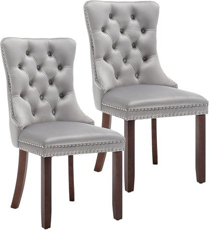 Mid Century Modern Dining Chair Set of 2 Velvet Upholstered Dining Accent Chair Farmhouse Dining Chairs with High Back and Nailhead Trim for Kitchen, Living Room, Bedroom (Light Gray)