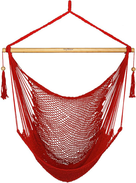 JoyView Hammock Chair with Spreader Bar Caribbean Hammock Swing Chair 300 LBS Weight Capacity XL Rope Hanging Chair for Outdoor Indoor Garden Yard - Red
