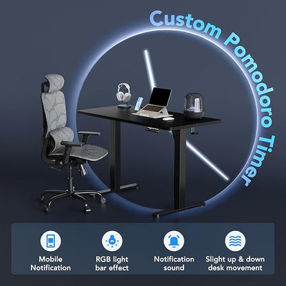 HUANUO 48" AI Smart Standing Desk with App-Synced Sedentary Reminders, Electric Height Adjustable Desk with Body-Data Ergonomic Presets, Voice Control Alexa/Google/Siri, 3 Memory Settings Table, Black